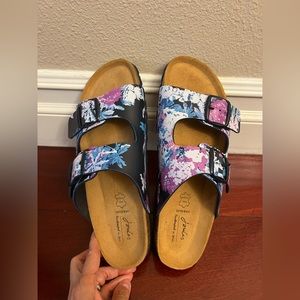 Joules Pendley Sandals Hand-made Slide Printed Floral Buckle Open Toe Sz 8